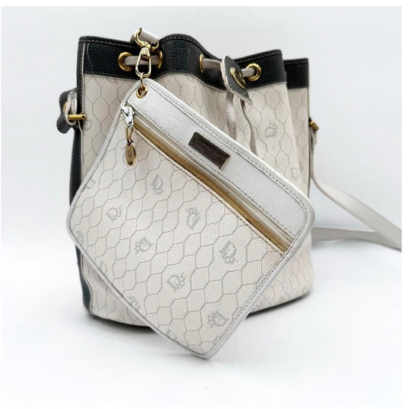 VINTAGE Christian Dior Honeycomb Drawstring Bucket Bag with Pouch White … - Picture 1 of 17